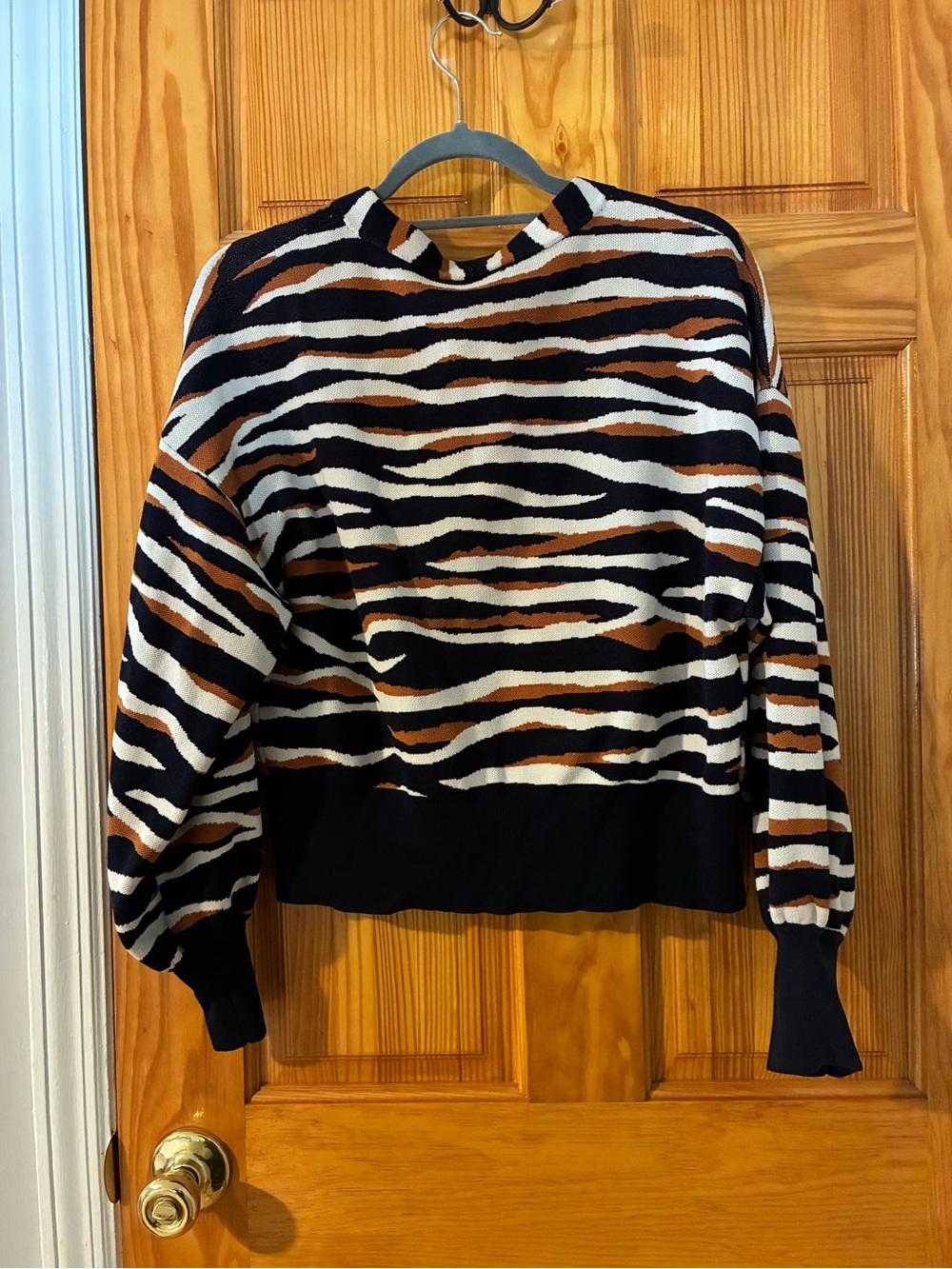 Ann Taylor Zebra-Print V-Neck Cardigan - Black, White & Brown - Picture 4 of 4